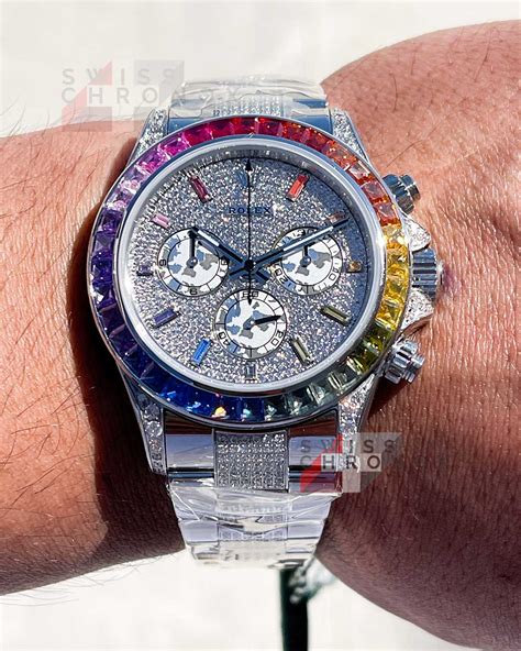 rolex daytona rainbow full pave|rolex rainbow diamonds.